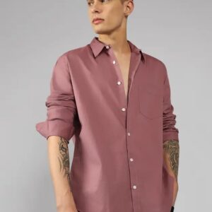 Men Slim Fit Solid Spread Collar Casual Shirt