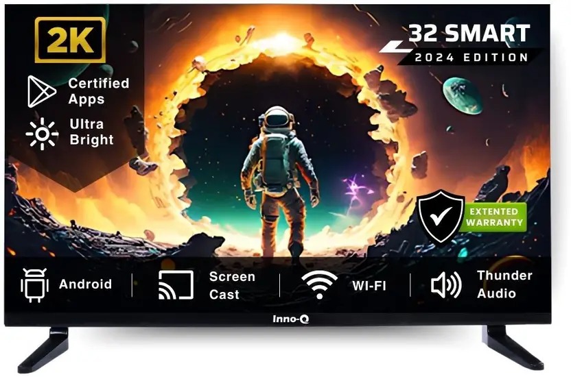 InnoQ Spectra 80 cm (32 inch) HD Ready LED Smart Android TV with 30W Boom Speakers | 1000+ Smart Apps - Games | Mobile Screen Connect | Pixel Enhancer (32S-SPECTRA-V2)